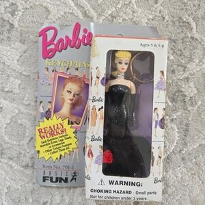 Vintage 1995 Barbie Toy Keychain with Elegant Black Gown